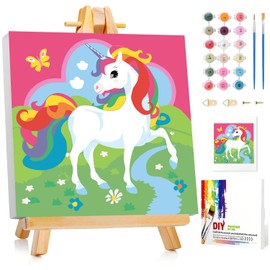 Miquans Art Paint by Numbers Children - Horses Paint by Numbers with Frame and Easel, Paint by Numbers from 7 Years, Girls and Boys Painting by Numbers Set for Home Decoration (20 x 20 cm)