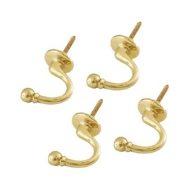 SISI UK Brass Curtain Tieback Hooks (Pack of 4) - U Shaped Ball End Hooks for Curtains, Clothes, Hanger
