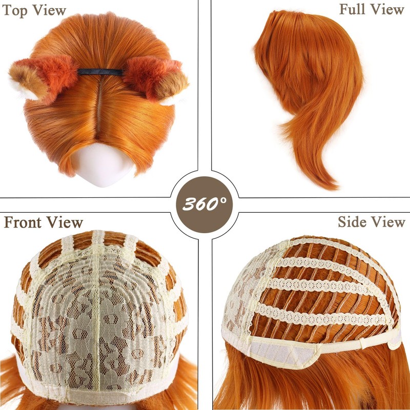 16 inch Short Orange Wig Men and Women Fluffy Layered