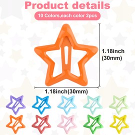Joez Wonderful 20 Pcs Multicolor Star Hair Clips, 1.18"/3cm Metal Snap Hair Clips, Cute Star Clips Hair Barrettes, Non-Slip Fashion Hair Accessories for Women Girls (10 Colors)