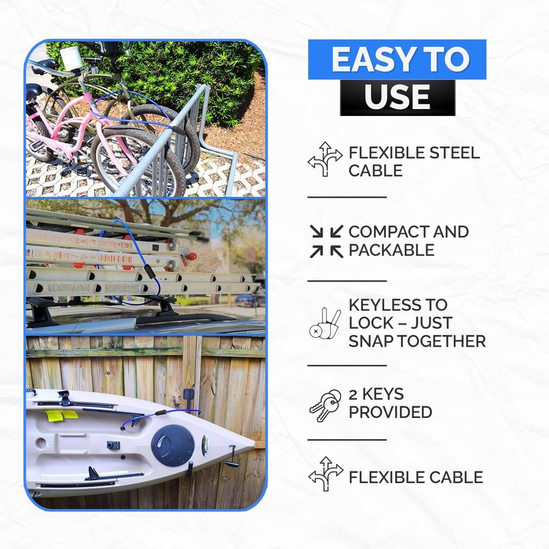DocksLocks Weatherproof Security Cable Lock with Keys (5ft to 25ft