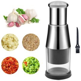 Garlic Press, Garlic Press Pressed Garlic Chopper Garlic Quick Garlic Press Garlic Cutter Garlic Chopper Garlic Press Stainless Steel for Peppers Onions with Cleaning Brush