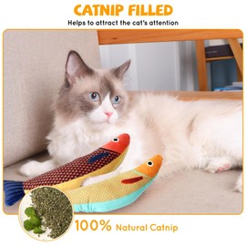 3pcs Fish For Indoor Cats Adult, Soft Linen Cat Chew Toy, 3 Color Fish Shaped Cat Interactive Toy, Red Navy Yellow