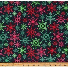 DAVID TEXTILES Holiday Snowflakes Green Cotton Fabric by The Yard, Multicolor, (DX-3073-1C-3), 44 Inches