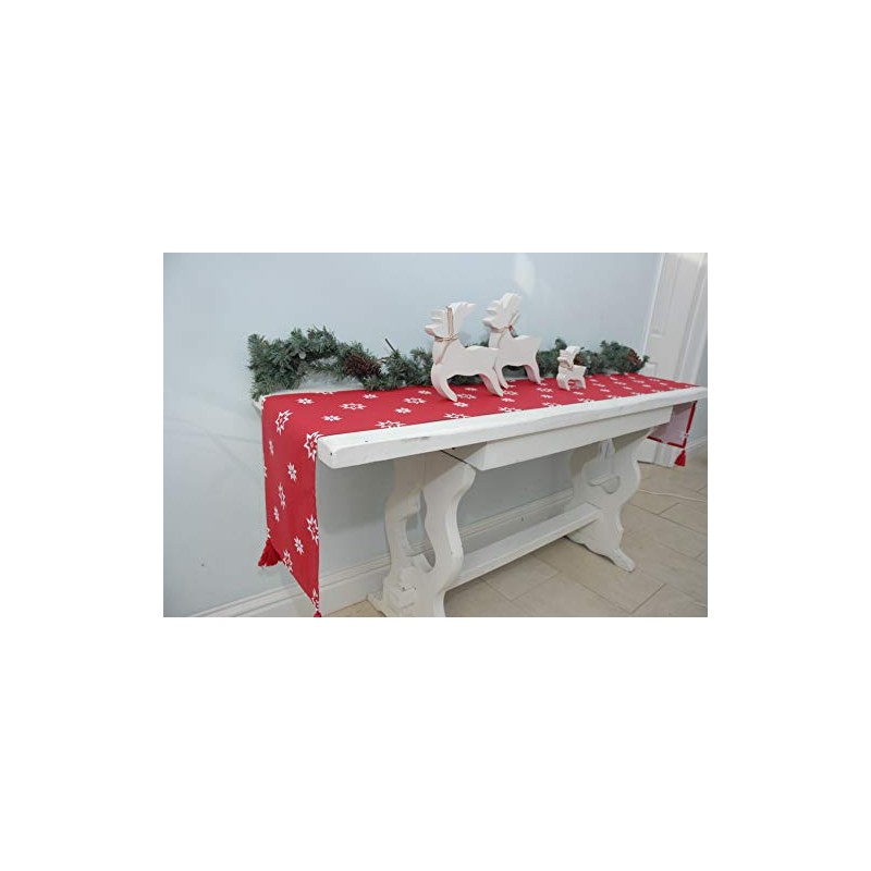 RAGGED ROSE Christmas Table Runner, Cotton, Red, 230 x 30