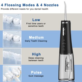 PAVAP Cordless Water Dental Flosser for Teeth - 300ML Oral Irrigator Rechargeable Teeth Cleaner with 4 Modes with DIY, 4 Jet Tips, Portable IPX7 Waterproof for Teeth Cleaning Home Travel (Black)
