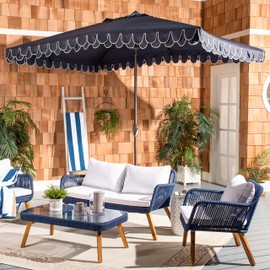 SAFAVIEH 6.5x10ft Outdoor Patio Umbrella, Rectangular, Valance, Navy & White Trim, Auto Crank Tilt, UV Resistant for Deck, Backyard, Poolside (PAT8306A)