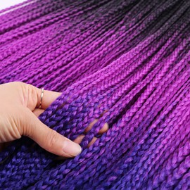 Box Braids Crochet Hair 6 Packs 24 Inch Ombre Pre-Looped 3X Goddess Senegalese Twist Tissage Fiber Kanekalon Synthetic Braiding Hair Extensions 22 Strands(Black/Purple/Blue#)