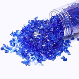 TWINKLING High Luster Fire Glass Gravel Stone Glitter,Broken Glass,Fire Gems Chips,Crushed Glass for Fire Pit Crafts Resin Art Aquarium Garden Decoration,3-6mm,1-Pound Jar (Cobalt Blue)