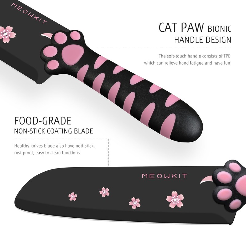 MEOWKIT Cute Kitchen Knife Set, Dishwasher Safe, 5 pieces Non-Stick