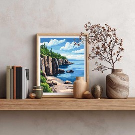 Lake Superior Paint by Numbers for Adults Kits, Rocky Cliffs Paint by Number, North America Landscape Acrylic DIY Oil Painting on Canvas, Home Wall Decor - Natural Scenery (16x20inch, Unframed)