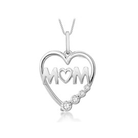 Tuscany Silver Women's Sterling Silver Cubic Zirconia"MUM" Heart Pendant on Curb Chain of 46cm/18"