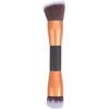 Brocha de maquillaje doble punta dorada – Compacta y ligera para rubor