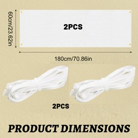 Jortmrd Set of 2 200 x 100 cm Large Blank Banner, White with Eyelets, Polyester DIY with 10 m Hanging Rope, Paintable White Canvas Banners for DIY Painting, Wedding, Birthday
