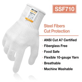 DEX FIT SSF710 Steel Fiber Level 7 Cut Resistant Gloves, Food Prep and Kitchen Safe, Anti Slip Grip, Comfort and Dexterity, Lightweight yet Durable, Machine Washable; White S (7) 1 Pair