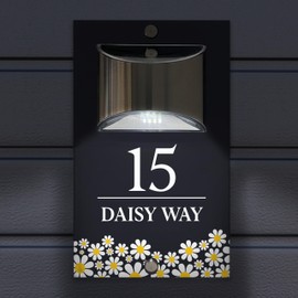 Custom Signs Solar Illuminated Modern Anthracite House Number Sign 24cm x 14.5cm Daisy Field Flowers