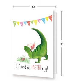 Spercy Funny Dinosaur Easter Card, Adorable T Rex Easter Card, Easter Egg Hunting Happy Easter Cards for Kids