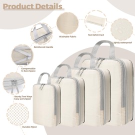 Packing Cubes Compression Travel Organiser, Packing Cubes Compression Travel Organiser Ultralight, Suitcase Storage Can Meet All Your Travel Needs (Beige, Pack of 4)