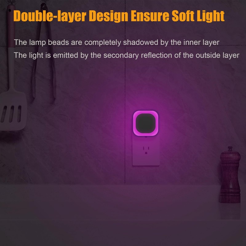 YUNLEX 2 Pack Dimmable Pink Night Light, Auto Dusk to