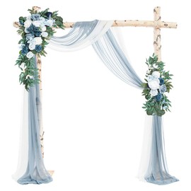 Emivery Wedding Arch Flowers Kit (Pack of 4) Dusty Blue Flower Arrangement with 2pcs Draping Fabric Artificial Flower Swag for Wedding Ceremony Reception Backdrop Decorations