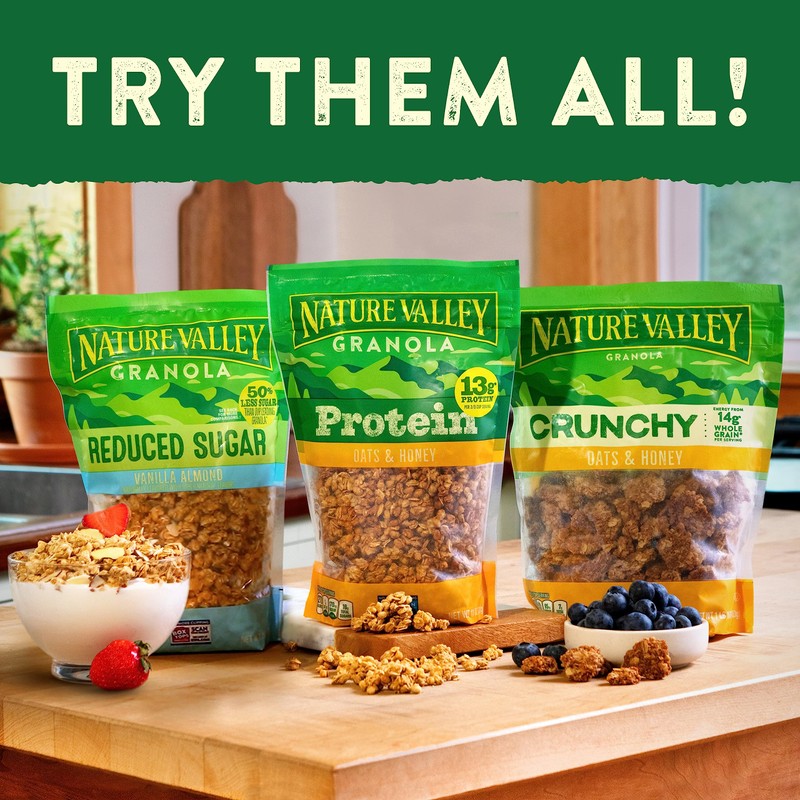 Nature Valley Protein Granola, Oats and Honey Granola, Resealable Snack