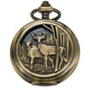 Double Opening Case Bronze Mechanical Pocket Watch Deer Hollow Case,