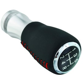 Lunsom 5-Speed Shift Knob, Leather Gear Shifter Knob Aluminum Alloy Car Shifting Lever Gear Head Handle Fit Most Manual Transmission Vehicle (Red)