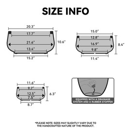 Kante 21.6",16.9",and 12.5" Dia Round Bonsai Planters (Set of 3), Outdoor Indoor Garden Plant Pot with Drainage Hole for Home, Patio, Garden, Concrete Gray