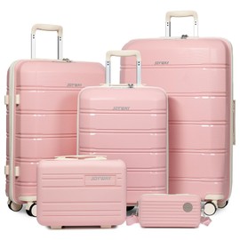 Joyway Carry On Luggage 5 Piece Sets， Lightweight Rolling Hardside Travel Luggage with TSA Lock，Checked Luggage，Suitcase with Spinner Wheels for Women Men Pink