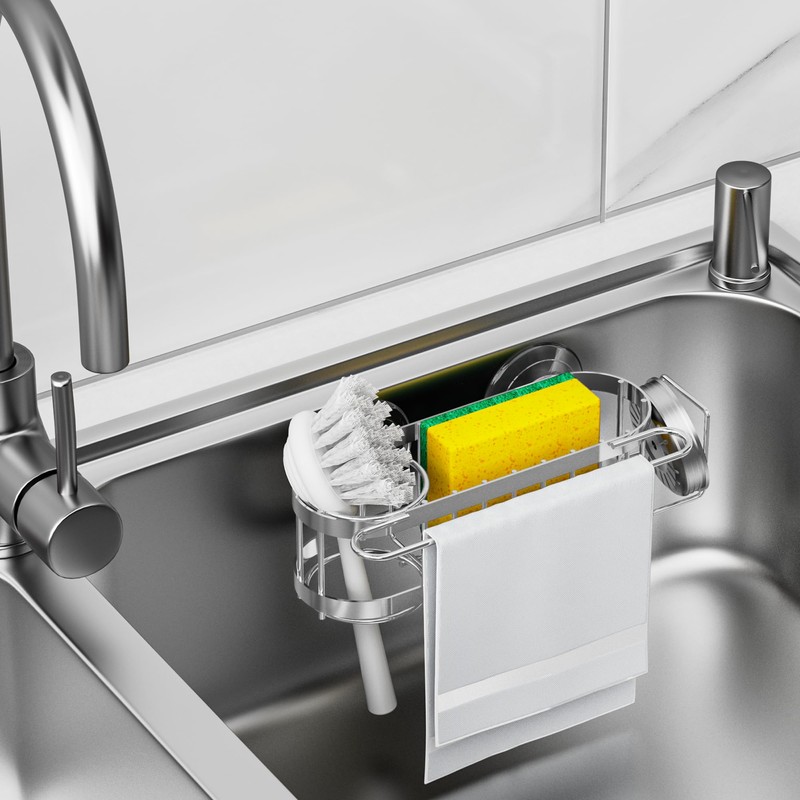 Cisily Kitchen Sink Caddy Sponge Holder in The Sink, Stainless