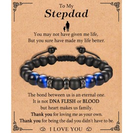 KORAS Step Dad Fathers Day Gift, Adjustable Beads Bracelet Gifts for Step Dad, Stepdad Presents for Birthday Christmas, Perfect Stepdad Gifts from Daughter Son