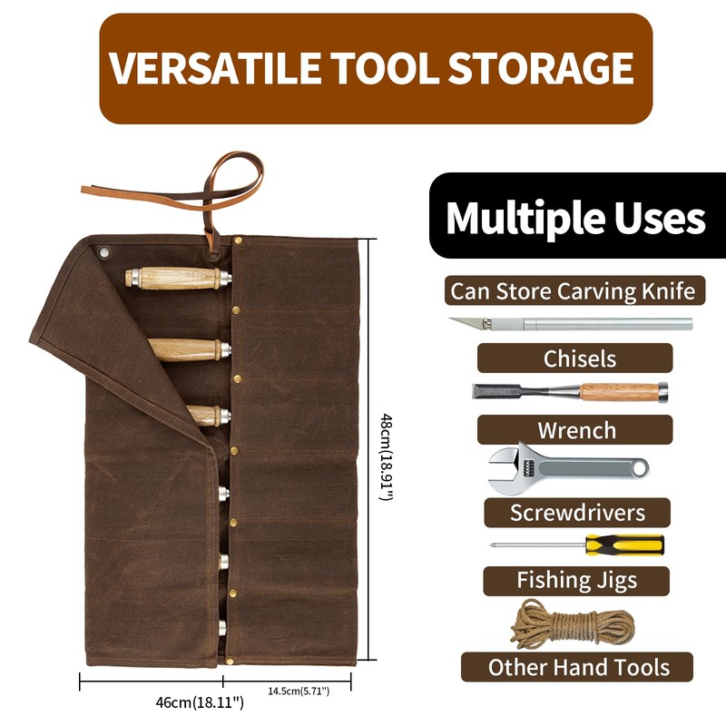 Baizoy Chisel Roll,6 Pockets Roll Up Tool Pouch,Waxed Canvas Small