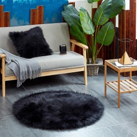 Imitation Sheepskin / Lambskin Rug for Living Room, Bedroom or Children’s Room / Rug or Mat for Placing next to Chair or Sofa, Black