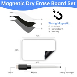 Whiteboard Magnetic Fridge White Board Sheet 8x12 Inch, Magnetic White Board Easy to Write and Wipe, Refrigerator Magnet Whiteboard Notepad for Home Office, Kitchen, Grocery List (Includes 3 Markers)