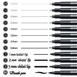 AKARUED AKARUED Fineliner Schwarz Stifte, 12 Stück Fineliner Set Schwarz, Wasserfest Tuschestifte zum Skizzieren, Permanent Pigment Liner zum Bullet Journal Künstler Illustration, Tchnische Zeichnung