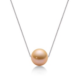 DENGGUANG Pearl Necklace Single Floating Pendant with Sterling Silver Chain Freshwater Cultured Pink 8mm Pearl Choker Jewelry Anniversary Birthday Valentines Gifts for Her Mothers Day Gift for Mom