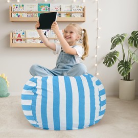 COMAX Bean Bag Chair for Kids, Kid Beanbag Chair Cute, Cotton Canvas Lazy Chair with Shredded Foam Filling, Stuffed Floor Sofa Couch for Boys and Girls, Blue