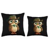 Wise Owl Green Hat Glasses Cute Tie Throw Pillow