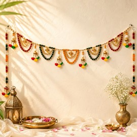 TIED RIBBONS 36 Inch Ganesha Toran for Door with 2 Side Latkans for Entrance, Navratri | Indian Puja Decorations | Wall Hanging Toran Bandhanwar for Diwali Decorations for Home