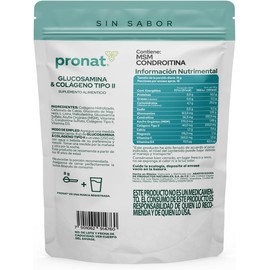 PRONAT Glucosamina & Colágeno Tipo II Sin Sabor 300 G, con Vitaminas, Calcio y Magnesio 18 porciones