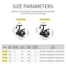 Ashconfish Spinning Fishing Reel, Graphite Body, 7+1 Stainless Steel BB, 5.0:1 Gear Ratio, Lightweight Spinning Reel for Freshwater Fishing, Come with 109 Yds Braided Line AF3000b