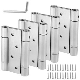 HOIGON - 2 pares de bisagras para puerta de resorte de doble acción de 4 pulgadas, rodamiento de bolas, bisagras de resorte de doble acción de acero inoxidable con tornillos y pasador de ajuste para