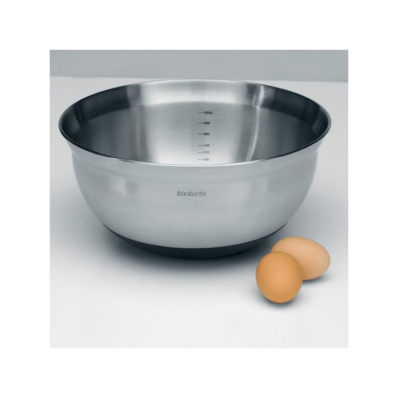 Brabantia 363863 Rührschüssel, Edelstahl mit hitzebeständigem Silikonboden 3.0 Liter