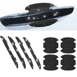 8Pcs Bling Rhinestone Car Door Handle Stickers Protector, Trim Auto Door Entry Guard Bling Stickers Car Accessories for Women and Men, Universal Car Accessories for All Cars (Black)