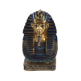 VOANZO Small Golden Cobra and Vulture Mask of Pharaoh Statue Egyptian Dynasty King TUT Bust Figurine with Hieroglyphs