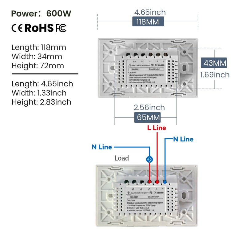 LOUYSGEN Zigbee Switch,Need Zigbee Hub and Neutral Wire,Work with Tuya