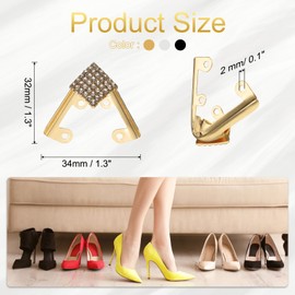 uxcell 6Pcs Metal Shoes Pointed Protector High Heel Toe Caps Cover Durable Shoe Tip Cover Square Rhinestone Shoe Head Tips for Shoe Protection Repair, Shoe Protection (Gold/Silver/Black)