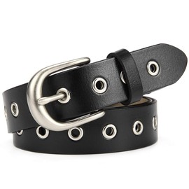 McFanBe Women's Leather Belt with Alloy Buckle for Dreess Jeans 1.1 Inch Width, A:Black