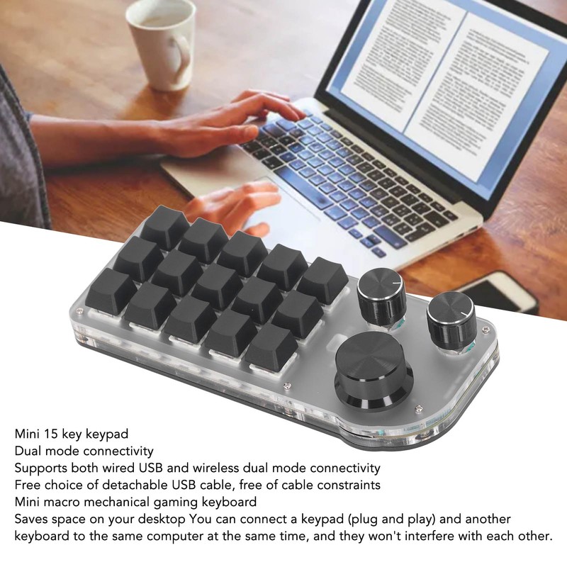 15 Keys 3 Knobs Programmable Keypad Wired USB Wireless Bluetooth