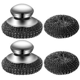 ZUJIACUN 2Pack stainless steel scrubber, 2 replacement wire MATS, steel wool scrubber with stainless steel handle for cleaning dishes, pot scrubber can clean iron POTS, stoves, frying pans,sink sinks